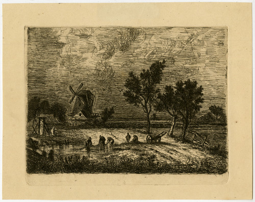 Antique Master Print-LANDSCAPE-FISHERMEN-MILL-NET-Redig-ca. 1840 - Main Image