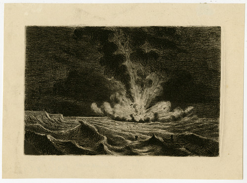 Antique Master Print-MARINE-HISTORY-FIRESHIP-EXPLOSION-Buschmann-1842 - Main Image