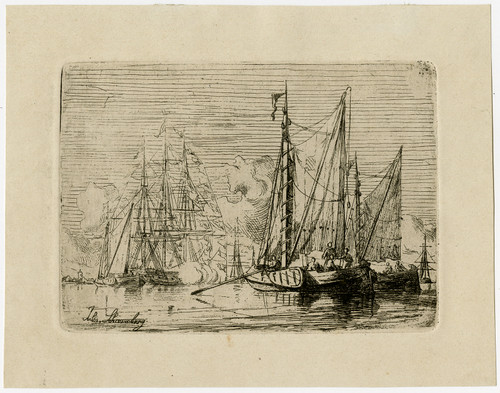 Antique Master Print-LANDSCAPE-MARINE-HARBOUR-SHIP-Schaumburg-ca. 1860 - Main Image
