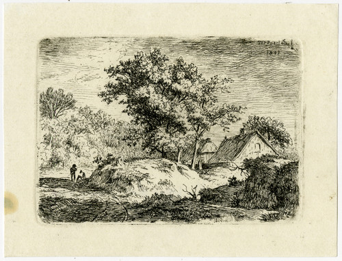 Antique Master Print-LANDSCAPE-BARN-TREE-Van der Poorten-1841 - Main Image