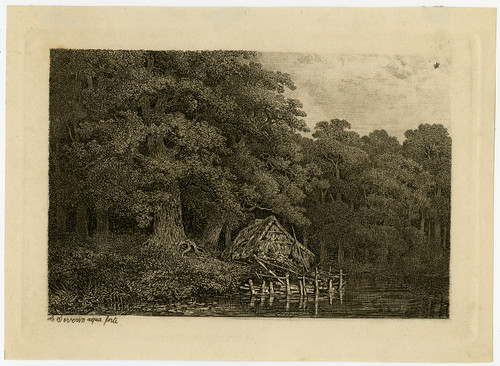 Antique Master Print-LANDSCAPE-FOREST-HUT-STREAM-Severin-1850 - Main Image