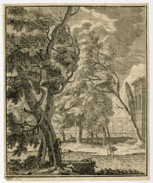Rare Antique Master Print-LANDSCAPE-ARCADIAN-RAIN-Dubourg-Elgersma-ca. 1730 - Main Image