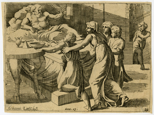 Rare Antique Master Print-RELIGION-JACOB BLESSING ISAAC-Raphael-Lanfranco-1607 - Main Image