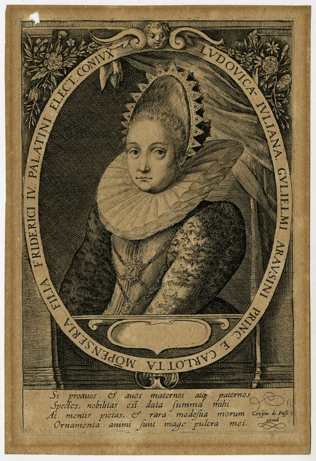 Antique Master Print-LOUISE JULIANA ORANGE-ELECTRESS PALATINE-De Passe-ca. 1600 - Main Image