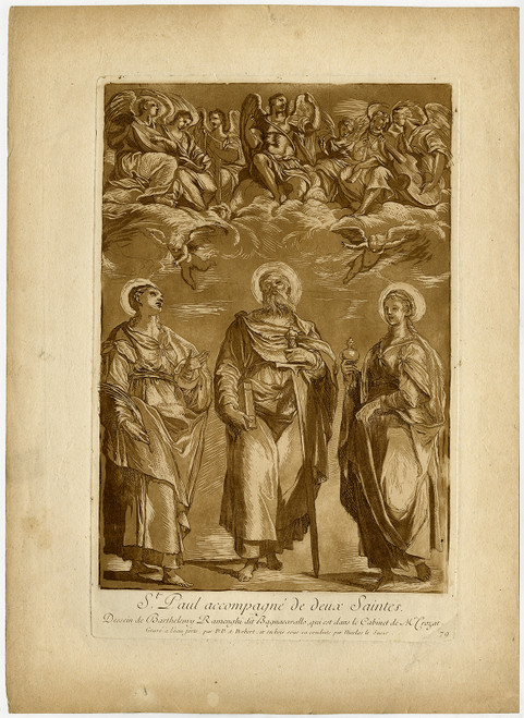 Antique Master Print-RELIGION-ST. PAUL WITH 2 SAINTS-Ramenghi-De Sere-1729-1764 - Main Image