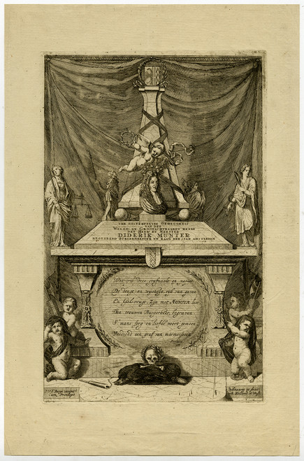 Rare Antique Master Print-DIDERIK MUNTER-MAYOR-GRAVE MONUMENT-Berghe-ca. 1690 - Main Image