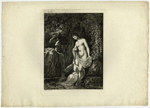 Antique Master Print-LANDSCAPE-BATHING-WOMAN-SWAN-PL. 7-Gessner-1770 - Main Image