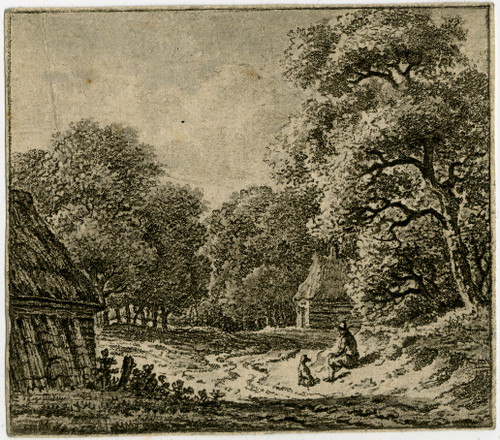 Rare Antique Master Print-LANDSCAPE-TREE-MAN-DOG-Grave-ca. 1790 - Main Image