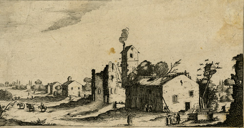 Antique Master Print-LANDSCAPE-VILLAGE WITH DILAPIDATED HOUSES-Callot-ca. 1620 - Main Image