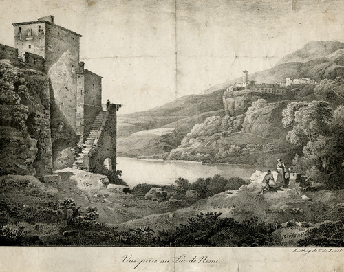 Antique Master Print-EARLY LITHOGRAPHY-LANDSCAPE-LAKE NEMI-ITALY-Thienon-1817 - Main Image