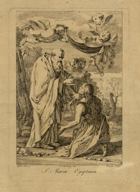 Antique Religious Master Print-Saint Mary of Egypt-Absolution-Bergler-Reni-1800 - Main Image Antique Religious Master Print-Saint Mary of Egypt-Absolution-Bergler-Reni-1800 - Main Image