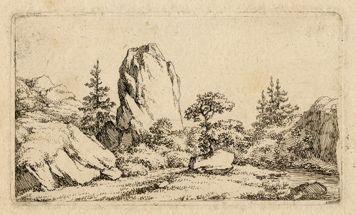 Antique Landscape Master Print-Large upstanding rock-Rechberger-1790 - Main Image Antique Landscape Master Print-Large upstanding rock-Rechberger-1790 - Main Image