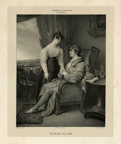Antique Master Print-Le mari malade-The sick husband-Maurin-Decaisne-1825 - Main Image Antique Master Print-Le mari malade-The sick husband-Maurin-Decaisne-1825 - Main Image