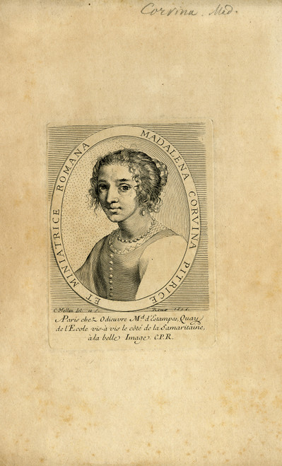 Antique Master Print-Portrait of miniature painter Maddalena Corvina-Mellan-1636 - Main Image Antique Master Print-Portrait of miniature painter Maddalena Corvina-Mellan-1636 - Main Image