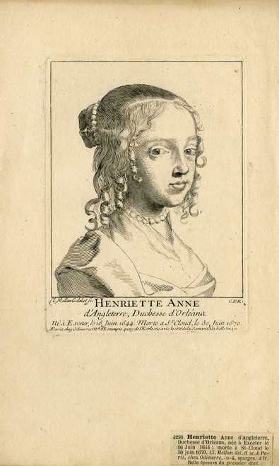 Antique Master Print-Portrait of Henrietta Anne of England-Mellan-1655 - Main Image Antique Master Print-Portrait of Henrietta Anne of England-Mellan-1655 - Main Image