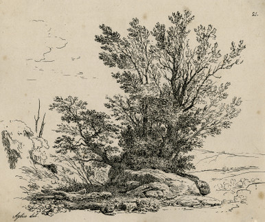 Antique Master Print-LANDSCAPE-EARLY LITHOGRAPHY-TREE-STONE-Aglio