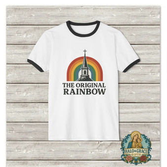 Colorful Rainbow Church Unisex Ringer T-Shirt, Vintage Graphic Tee, Pride Gift, Casual Wear, Summer Top, Eco-Friendly Fashion Colorful Rainbow Church Unisex Ringer T-Shirt, Vintage Graphic Tee, Pride Gift, Casual Wear, Summer Top, Eco-Friendly Fashion