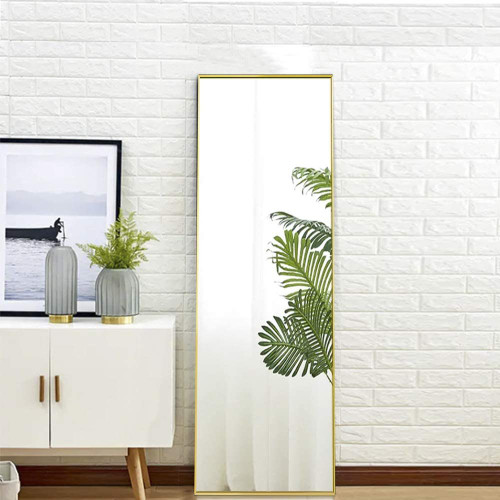 Full Length Mirror Floor Mirror Hanging Standing or Leaning; Bedroom Mirror Wall-Mounted Mirror with Gold Aluminum Alloy Frame; 59" x 15.7"