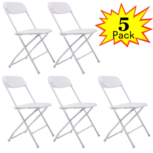 5-Pack Lightweight Plastic Folding Chair;  Double Braced;  400-Pound Capacity;  Indoor Outdoor