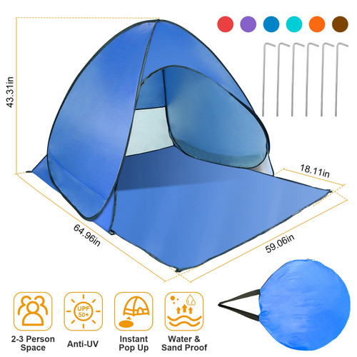 Pop Up Beach Tent Sun Shade Shelter Anti-UV Automatic Waterproof Tent Canopy for 2/3 Man w/ Net Window Storage Bag