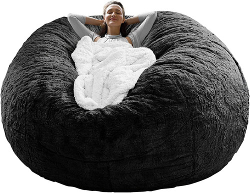 Bag Chair Cover(it was only a Cover;  not a Full Bean Bag) Chair Cushion;  Big Round Soft Fluffy PV Velvet Sofa Bed Cover;  Living Room Furniture;  Lazy Sofa Bed Cover; 5ft Black
