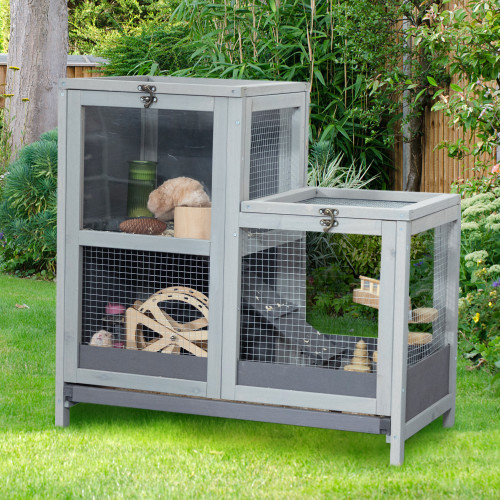 Tier Wood Hamster Cage;  Pet Habitat with Run;  Pull-Out Tray;  Ramp;  Hutch for Small Animals Guinea Pig Rat Rabbit;  Indoor