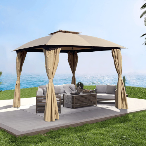 10x10 Ft Outdoor Patio Garden Gazebo Canopy;  Outdoor Shading;  Gazebo Tent With Curtains