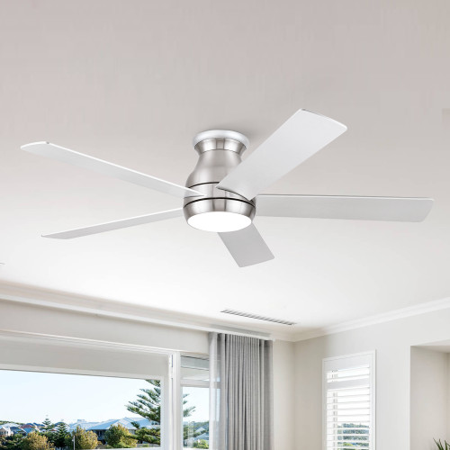 YUHAO 52 in. Brushed Nickel Low Profile Ceiling Fan with 5 Plywood Blades