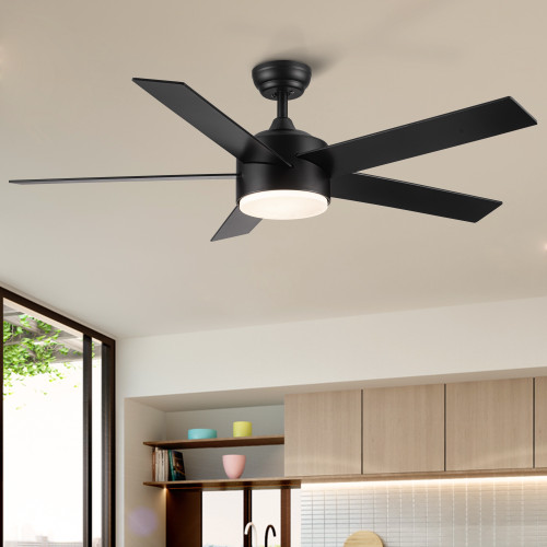 52 in.Outdoor Integrated Light Kit Glam Matte Black Ceiling Fan with 5 Plywood Blades, Remote Control