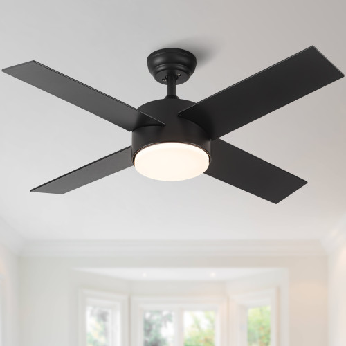 44 in. Indoor Matte Black Ceiling Fans with Dimmable Integrated LED Light and Remote Control