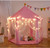 Outdoor Indoor Portable Folding Princess Castle Tent Kids Children Funny Play Fairy House Kids Play Tent(Warm LED Star Lights)