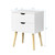 Side Table with 2 Drawer and Rubber Wood Legs;  Mid-Century Modern Storage Cabinet for Bedroom Living Room Furniture;  White