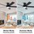 YUHAO 52 in. Indoor Integrated LED Matte Black Low Profile Ceiling Fan with Reversible DC Motor and 5 Plywood Blades