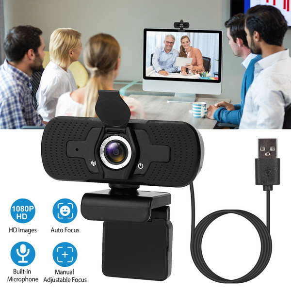 FHD 1080P USB Webcam w/ Microphone Privacy Cover Rotatable Clip Streaming USB Camera Plug And Play