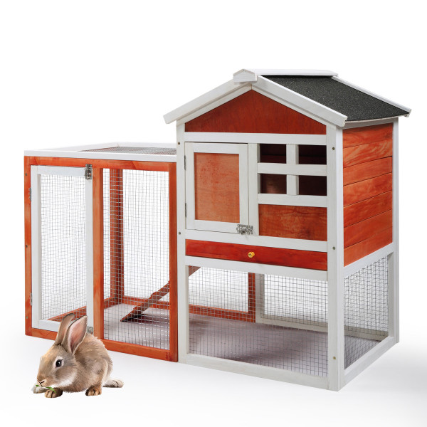 37.2 inch height Indoor Outdoor Rabbit Hutch;  Bunny Cage with Run;  Pull Out Tray;  Guinea Pig House for Small Animals