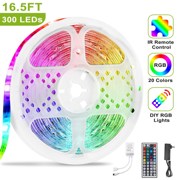 300 LEDs Strip Lights 5M/16.5ft 20 Colors RGB LED Strip IP65 Waterproof with Remote