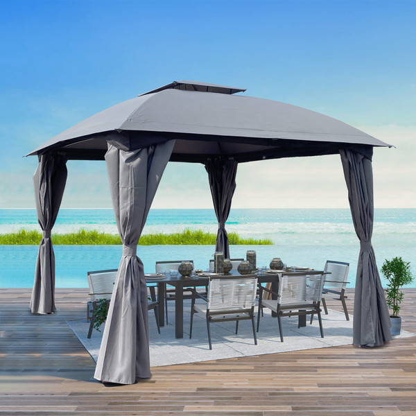 10x10 Ft Outdoor Patio Garden Gazebo Canopy; Outdoor Shading; Gazebo Tent With Curtains