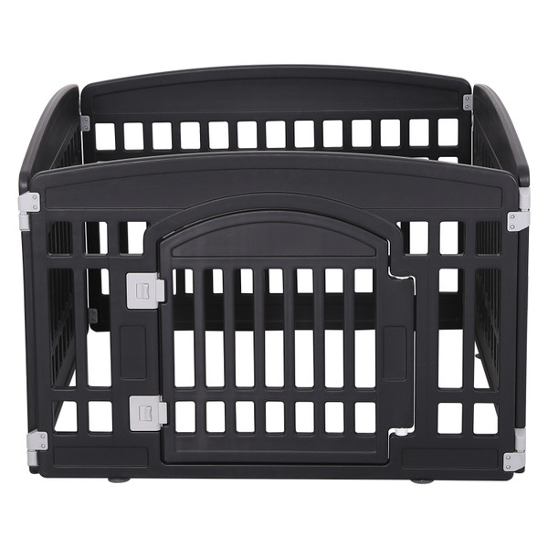 Pet Playpen Foldable Gate for Dogs Heavy Plastic Puppy Exercise Pen with Door Portable Indoor Outdoor Small Pets Fence Puppies Folding Cage 4 Panels Medium Animals House Black (33.5x33.5 inches)
