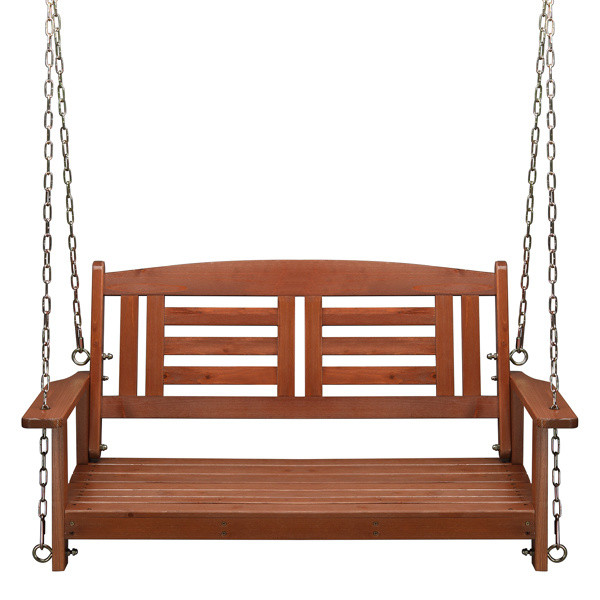 112*53*52cm 500lbs With Chain Double Wooden Swing Reddish Brown