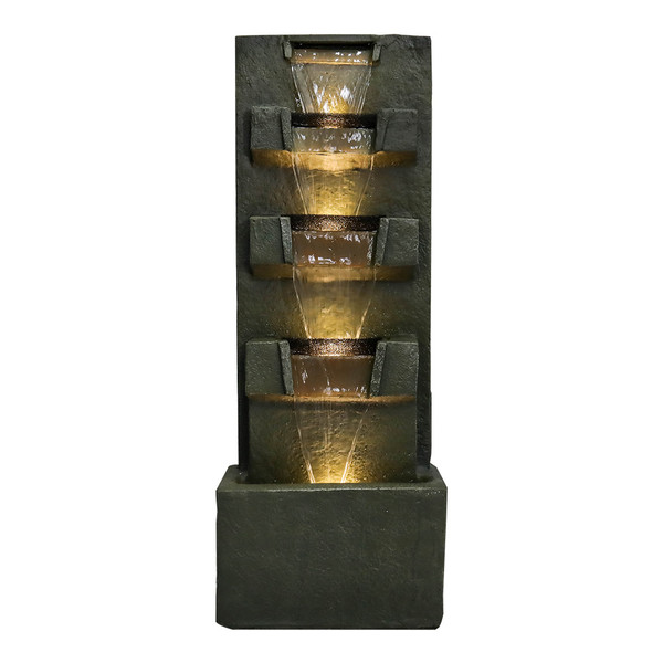 39.3inches High Concrete Modern Water Fountain with LED Lights for Home Garden Backyard Decor