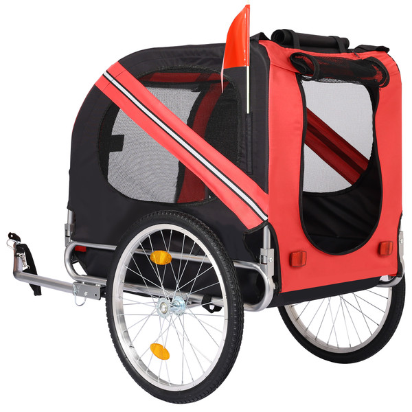 Dog Bike Trailer, Breathable Mesh Dog Cart with 3 Entrances, Safety Flag, 8 Reflectors, Folding Pet Carrier Wagon with 20 Inch Wheels, Bicycle Carrier for Medium and Small Sized Dogs