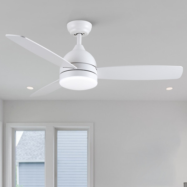 Yamiyu Modern 48 in. Indoor Matte White Downrod Smart Ceiling Fan with Integrated LED, Work with Alexa and Google Assistant