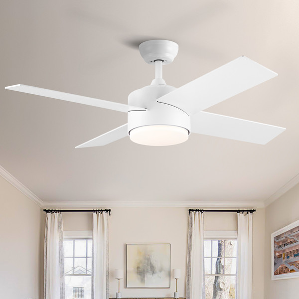 YUHAO 44 in. Integrated LED Indoor White Plywood Modern Ceiling Fan with Reversible Blades and Remote Control
