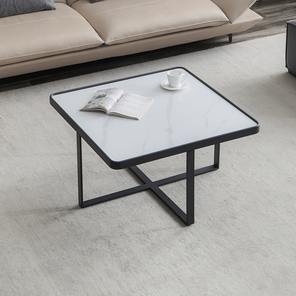 Minimalism Square coffee table,Black metal frame with sintered stone tabletop