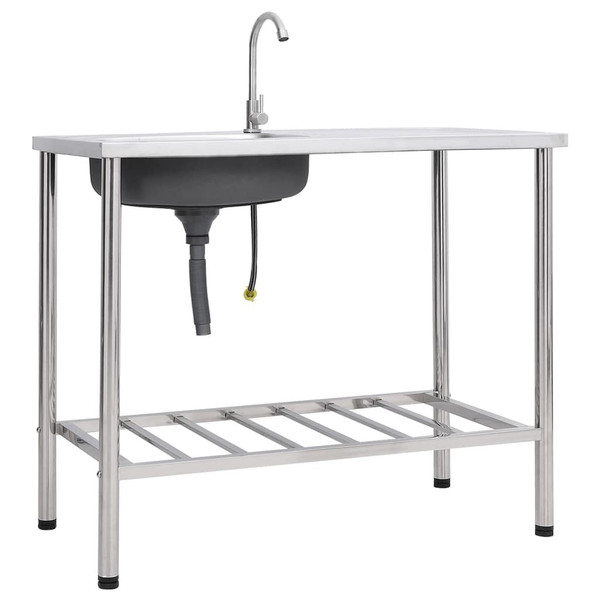  Camping Sink Single Basin with Tap Stainless Steel
