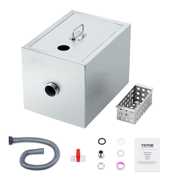 VEVOR Commercial Grease Trap, 8 LBS Grease Interceptor, Top Inlet Interceptor, Under Sink Stainless