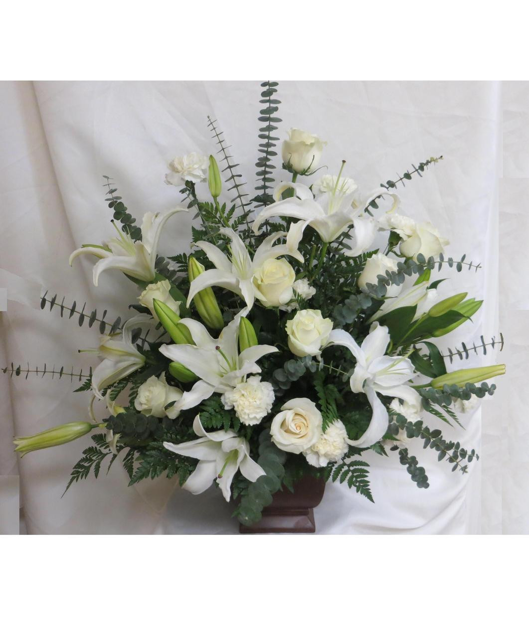 White Serenity Urn Funeral Flowers Arrangement