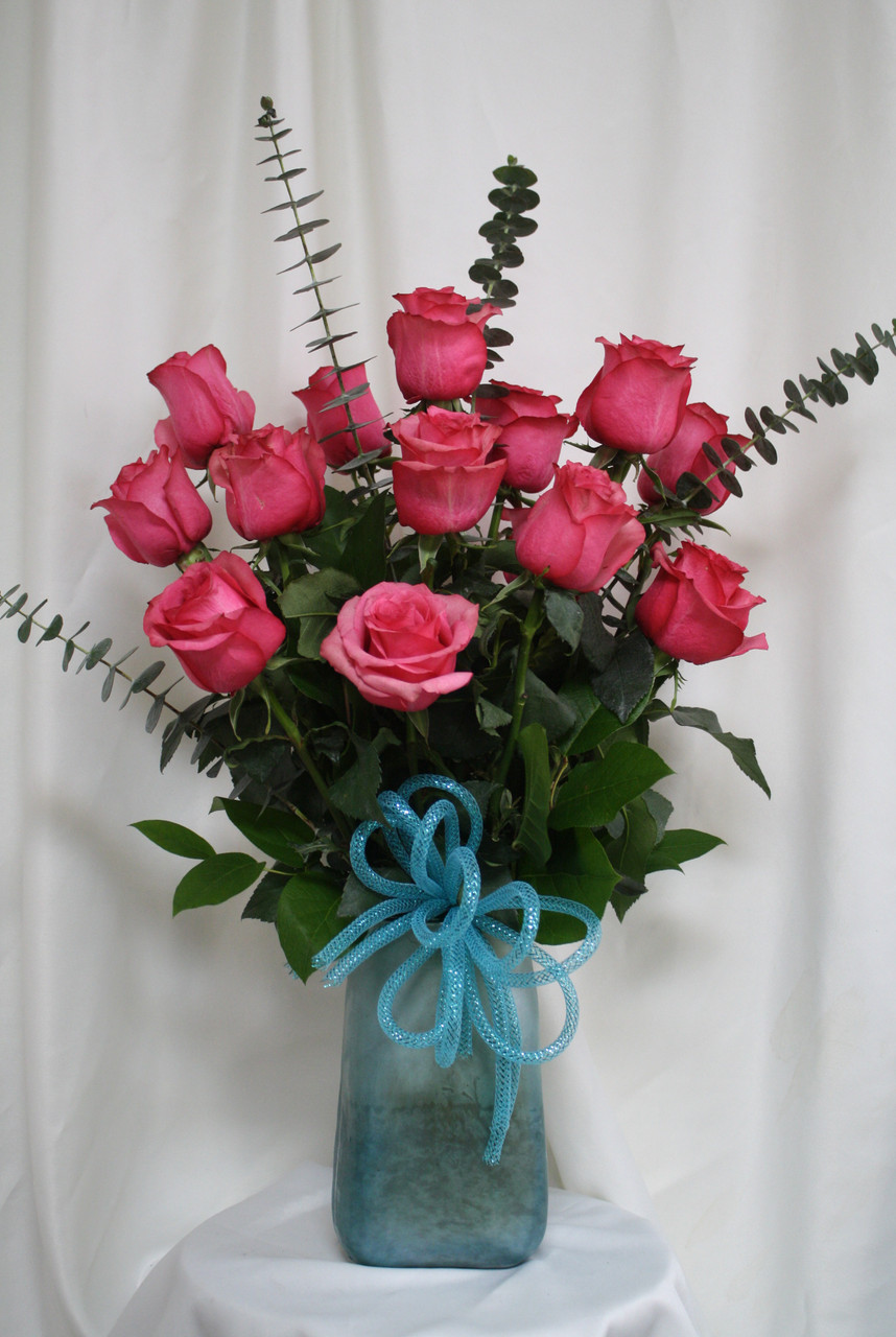 6 Red Roses Happy Birthday in Gold/silver Lettering W/ Bow 