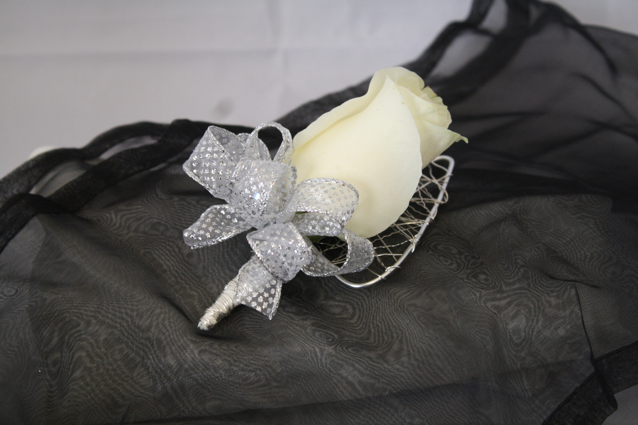 White Rose corsage for Prom Roses, Orchids Pasadena TX