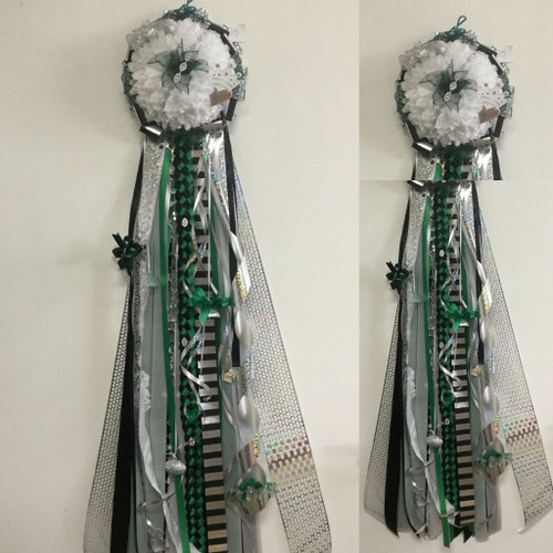 The Pasadena High School Homecoming Mum from Enchanted Florist can be designed in any color for any school. It includes a single mum flower, trinkets, and two chains.  